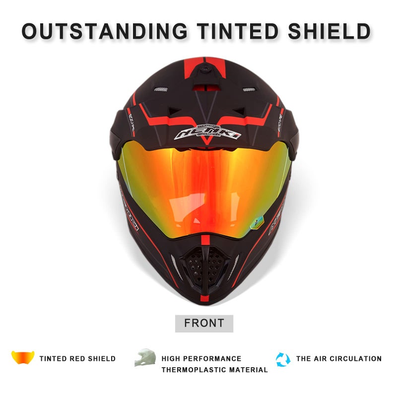 NENKI Dual Sport Helmet Motocross Helmet Dirt Bike Helmet ATV Helmet for Men Full Face Motorcycle Helmets MX UTV Off Road Helmet with Visor DOT Approved Women Adults (Large,Matte Black & Red) - Image 5
